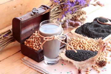 Soy milk mix black sesame with soybean seed and black sesame see
