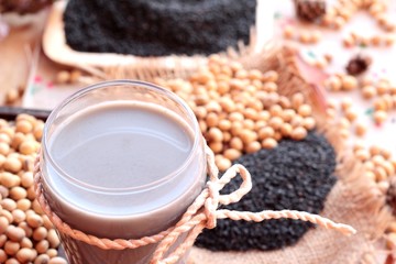 Soy milk mix black sesame with soybean seed and black sesame see
