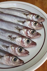Fresh sea fishes on the plate