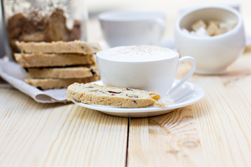Biscotti  with dried cranberries and coffee