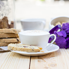 Biscotti and coffee with dried cranberries