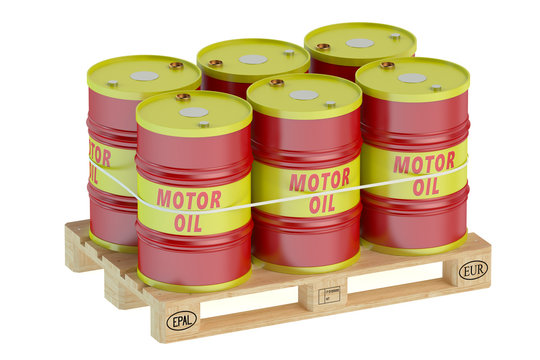 Motor oil barrels on pallet