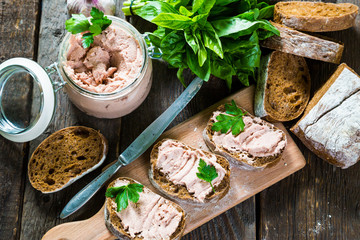 pate in a jar and sandwiches