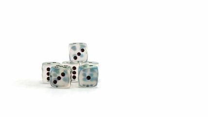 Transparent dice isolated on white background