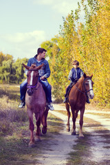 horse ride young guy autumn forest