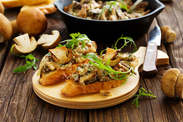 Bruschetta with roasted wild mushrooms.