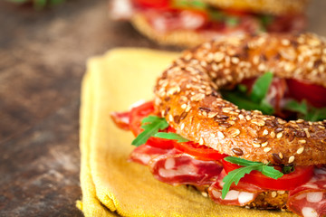 Bagel sandwich close up