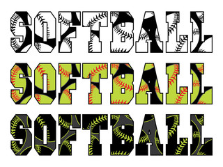 Softball Text With Softballs is an illustration of a softball design with the word softball and balls embedded in the text.