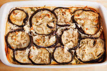 Baked eggplants with cheese and eggs
