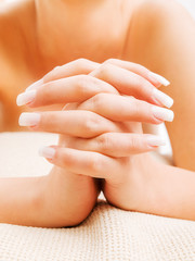 Young woman's french manicure