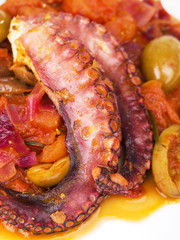 Octopus with tomato sauce and olives