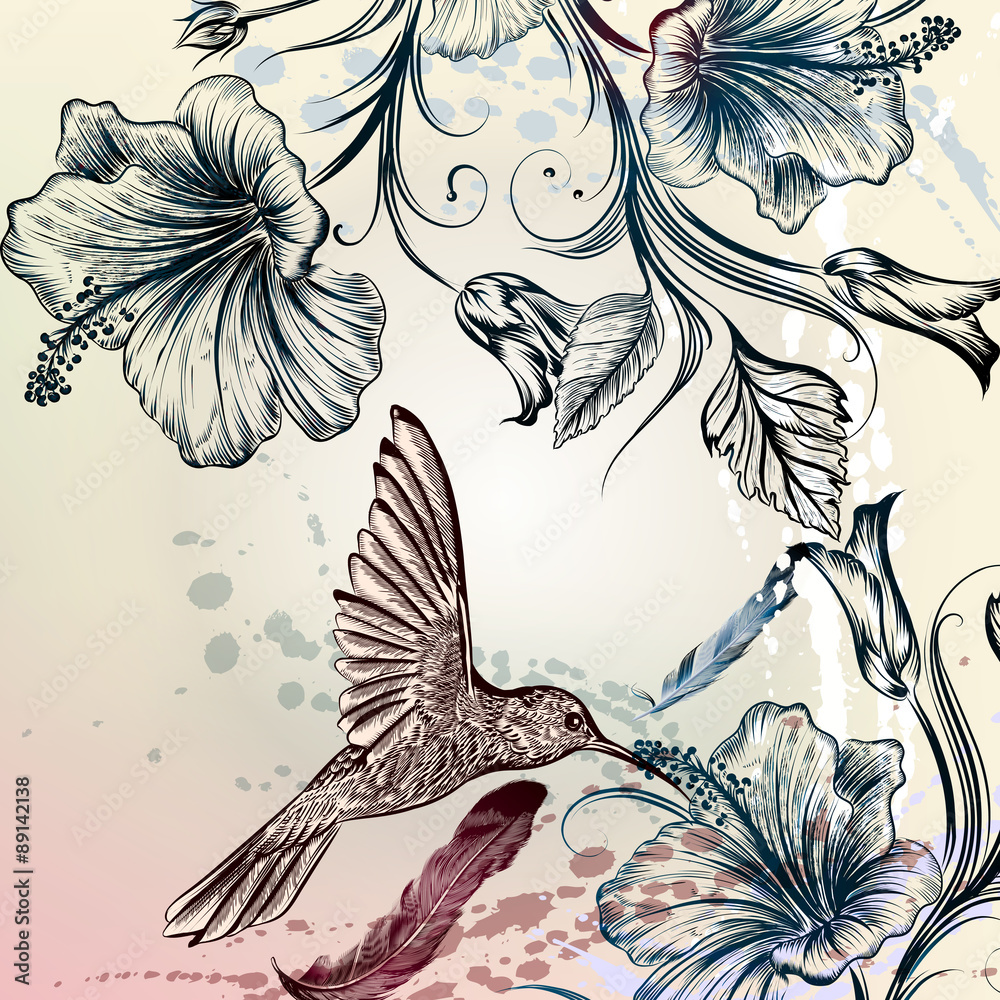 Aufkleber vector back or pattern with birds and flowers