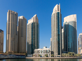 Highrise buildings in the Marina district of Dubai, United Arab Emirates