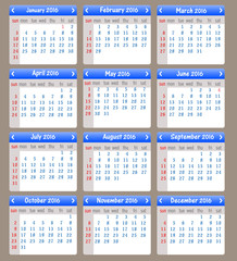 Calendar 2016 happy new year vector illustration