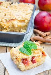 Homemade plum crumble pie