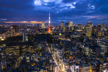 Tokyo, city aerial skyscape view of buildings and street. Japan,