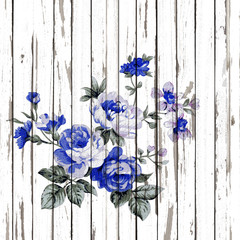 vintage style of tapestry flowers fabric pattern on  wooden back