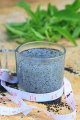 basil seeds for fiber beverage and tape measure