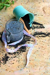 basil seeds for fiber beverage and tape measure