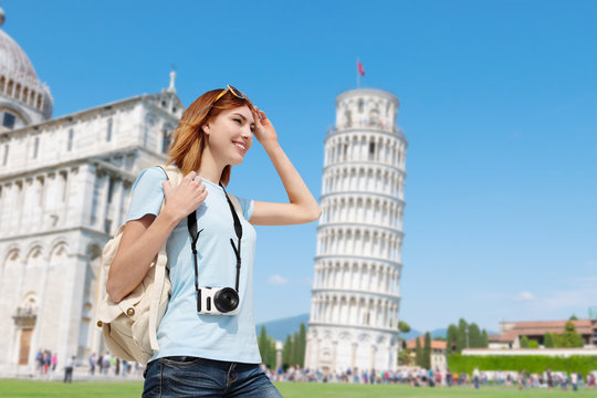Happy woman travel in Italy