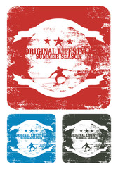 beauty vintage surf shield with rider sliding the wave