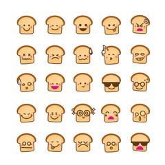 Collection of difference emoticon icon of bread icon on the whit