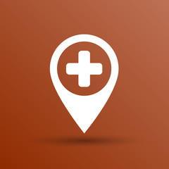 Obraz premium Map Pointer Icon With Cross, Hospital, First Aid Sign