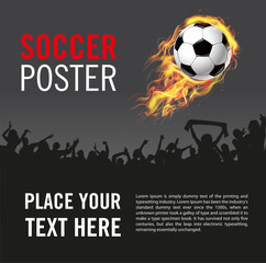 Soccer Poster with football and Fans on grunge background, element for design
