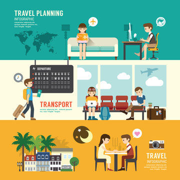 Business travel design concept people set planning, searching,