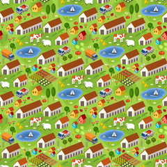 Big farmer pattern. Fields, animals, plants.
