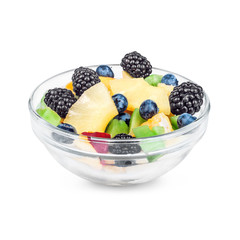 Fresh fruits salad on white background