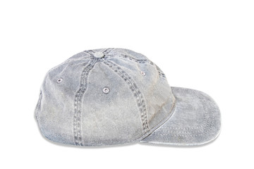 Old denim hat isolated on white background