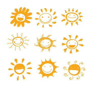 sun smile diversity hand drawn cute set vector for decorated or