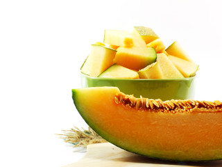 honeydew melon cantaloupe slices close up