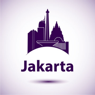 Jakarta Indonesia city skyline silhouette.