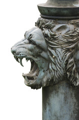 Fototapeta na wymiar bronze lion's head isolated on white background.