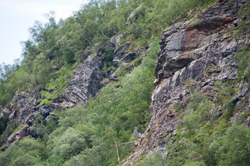 Landslide risk near porous rock walls in Bindal in Nordland, Norway.