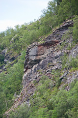 Landslide risk near porous rock walls in Bindal in Nordland, Norway.