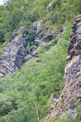 Landslide risk near porous rock walls in Bindal in Nordland, Norway.