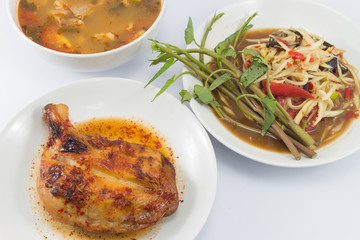 Papaya salad, Grilled Chicken and Spicy pork soup