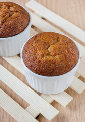 banana muffin cake on wooden background 