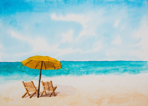 Watercolor illustration,Beach.