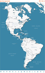 orth and South America - map and navigation labels - illustration.