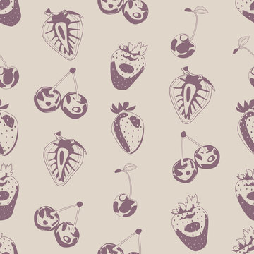 Seamless background made of berries in linear style