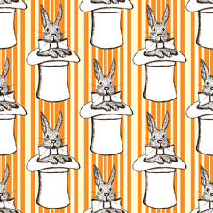 Sketch rabbit in hat in vintage style