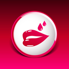bright red glossy lips are dripping