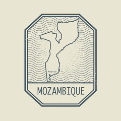 Stamp with the name and map of Mozambique