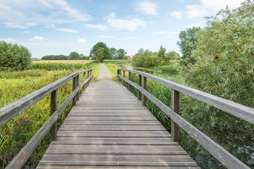 Fototapeta na wymiar Wooden foot bridge in a rural landscape