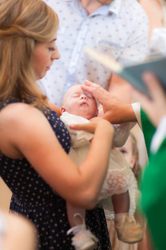 Christening of baby in church