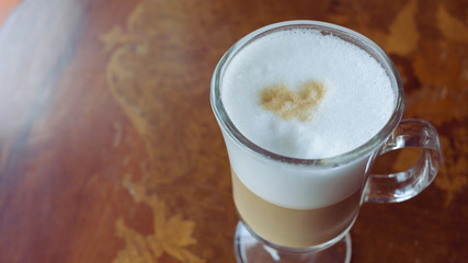 coffee latte on wood table